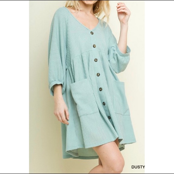 Umgee Waffle Knit Babydoll Dress 